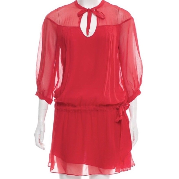 Diane Von Furstenberg | DVF Desma Keyhole Dress Silk Size 2 Red - Picture 2 of 9